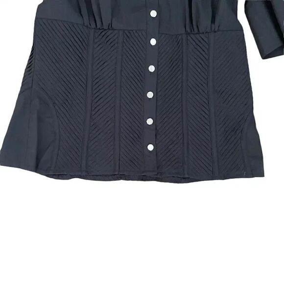 Bebe Black Puff Sleeves Silver Button Down Shirt SZ M - Picture 4 of 12